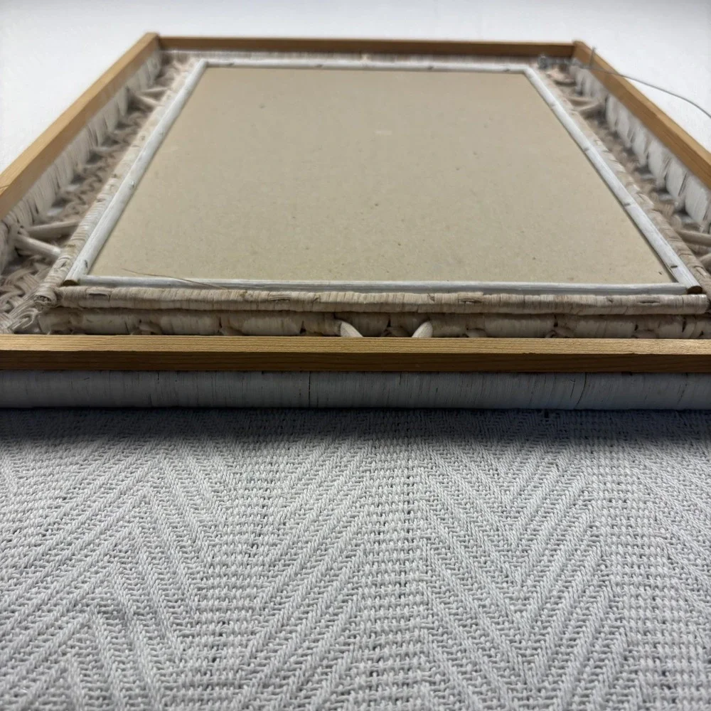 Vintage Rectangular White Wicker Mirror 1970's Cottage Core 21 x 17 Wall Mount